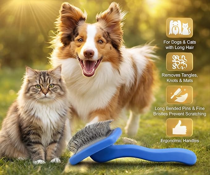 Self-Cleaning Slicker Brush for Dogs & Cats - Professional Deshedding Tool for Goldendoodles, Labradoodles, Poodles - Removes Shedding Fur & Undercoat, Gentle for All Breeds