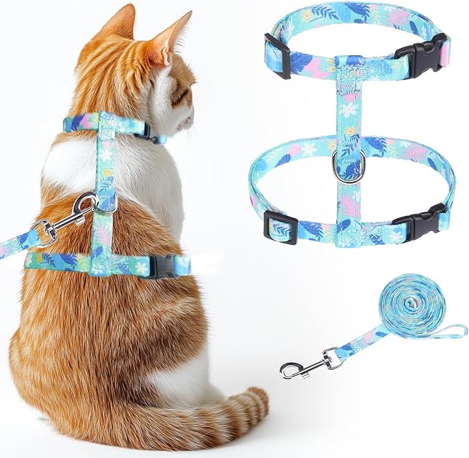 KOOLTAIL Cat Harness and Leash Set, Escape Proof Adjustable Kitten Harness for Walking Travel, Safe & Easy Control Outdoor, Lightweight Soft Pet Harness for Small Medium Large Cats, Leaf Green
