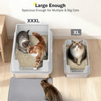 Stainless Steel Litter Box Extra Large for Big Cats Multi-Cats, Jumbo Extra Large Metal Cat Litter Box with High Sided Lid, Anti-Urine Leakage, Non-Stick,Include Litter Scoop