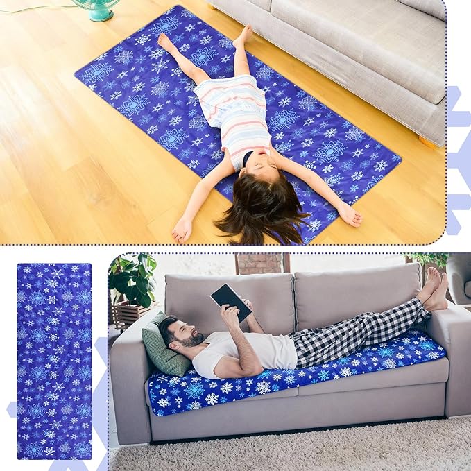 Cooling Pad Mat for Sleep Cooling Mattress Pad Gel for Bed, Relieve Pain, Summer Hot Flashes, Adult, Pets, No Water or Electricity Required (Blue,White,60 x 20 Inch)