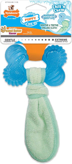Nylabone Freezer Bone Puppy Chew Toy, Soothing Teething Toys for Puppies, Rubber & Terry Cloth, Peanut Butter Flavor, Small Dogs - Up to 25 lbs., 1 Count