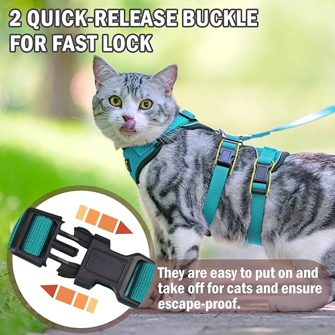 PUPTECK Cat Harness and Leash Set Escape Proof for Walking, Breathable Mash Vest Adjustable Harness for Cats Puppy Small Animals, Reflective at Night, Green Medium