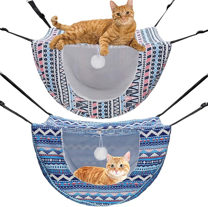 Unittype 2 Pieces Cat Cage Hammock Hanging Pet Bed Double Layer Soft Plush Hanging Pet Comfortable Hammock Bed for Indoor Kitten Ferret Hamster Rabbit or Small Animals, 2 Styles(Boho)