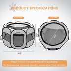 Pet Cat Playpen for Indoor Cats Enclosed, Puppy Dog Play Pen for Outdoor Travel Camping (Small Size, Light Grey)