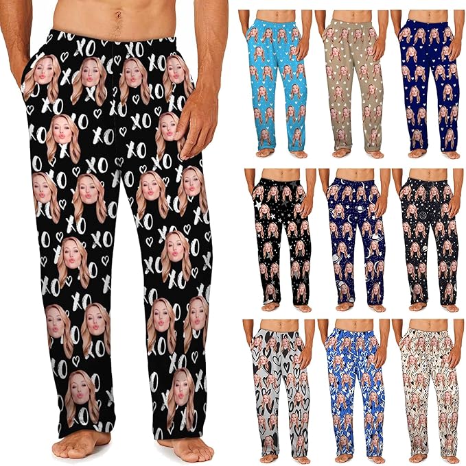 MyPupSocks Custom Pajama Pants for Pet Lover, Personalized Photo Face Printed Pajama Bottoms Sleepwear with Pockets