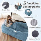 Human Dog Bed, 71''x45''x12'' Size Fits You and Pets, Washable Faux Fur Pet Bed for People Doze Off, Napping Orthopedic Dog Bed, Present Plump Pillow, Blanket, Strap - Rainbow