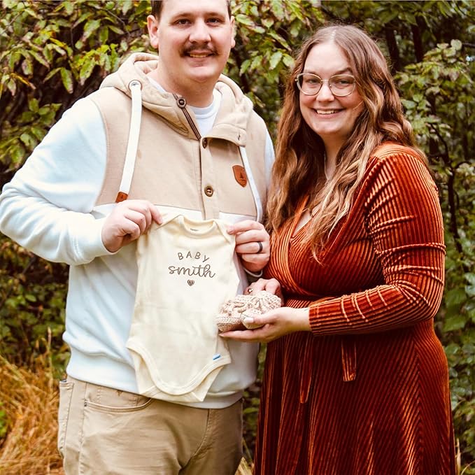 COUPLEHOODIES Personalized Baby Onesie Bodysuit – Custom Embroidery Gift for Pregnancy Reveal Baby Shower or First Grandchild