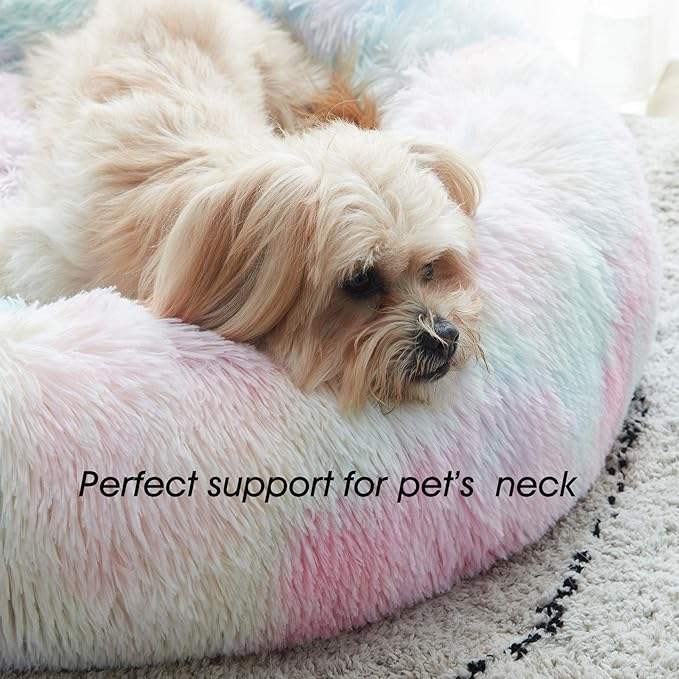 WESTERN HOME WH Calming Dog & Cat Donut Cuddler, Anti-Anxiety Warming Cozy Soft Round Bed, Fluffy Faux Fur Plush Cushion for Small Medium Dogs and Cats (20"/24"/27"/30")