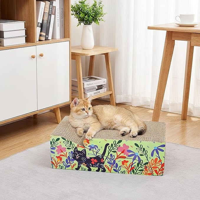WUWEOT 2 in 1 Cat Scratching Board, Removable Cardboard Scratching Pad, Large Cat Lounge Sofa with Detachable Toy for Indoor Cats to Rest, Grind Claws and Play