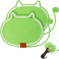 2 PC Cat Scratcher Mat - Natural Cotton Rope Oval Horizontal Scratch Pad (11''x13.7'') with Dangling Ball Toy, Cat Ear Design, Furniture Protector for Floor/Wall, Durable Handmade (Green, 2 PC)