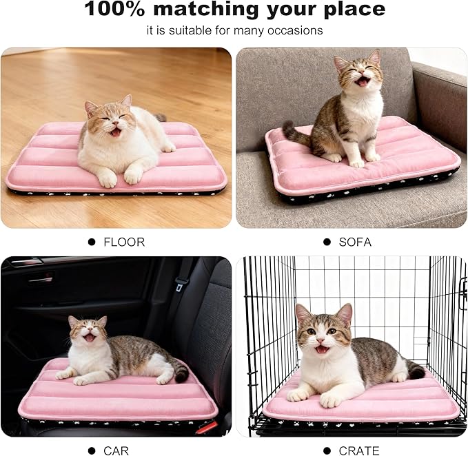 Dog Crate Pad, Ultra Soft & Anti-Slip Kennel Mat, Secure Fit for Metal Crates & Dog Cages, Washable Cozy Bed for Extra Small Dogs & Cats (Pink, XS(18"*12"*1.5"))