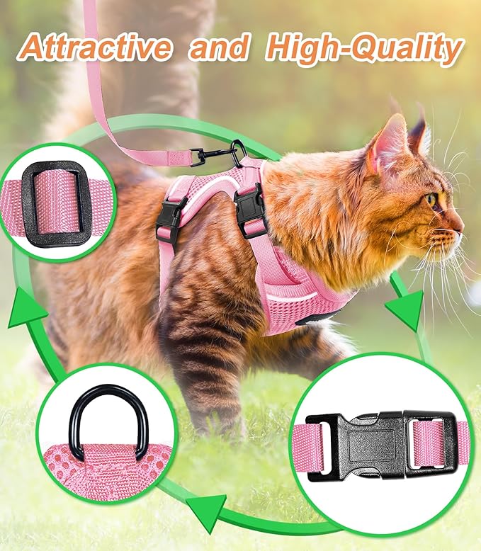 Halypet Cat Harness and Leash Set [ MAX Safety Third Generation ] Escape Proof Soft Adjustable Cat Leash Breathable Comfortable Vest Easy to Wear Kitten Harness for Outdoor Walking Pink Small