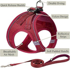 Dog Harness with Leash Set, No Pull Adjustable Reflective Step-in Puppy Pet Vest Harnesses for Small Medium Large Dogs and Cats,Red L