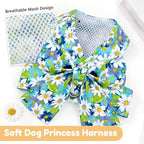BAEJMJK Dog Harness and Leash Set with Bow Knot No Pull Pet Daisy Floral Harness with D-Ring Soft Mesh Dog Harness Vest Set Escape Proof Princess Puppy Harness for Small Girl Dogs Cats（Blue A S）