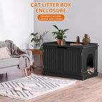 Zeny Cat Litter Box Enclosure, Wooden Cabinet with Divider, Modern Storage Bench, Fit Most Litter Box (Black)