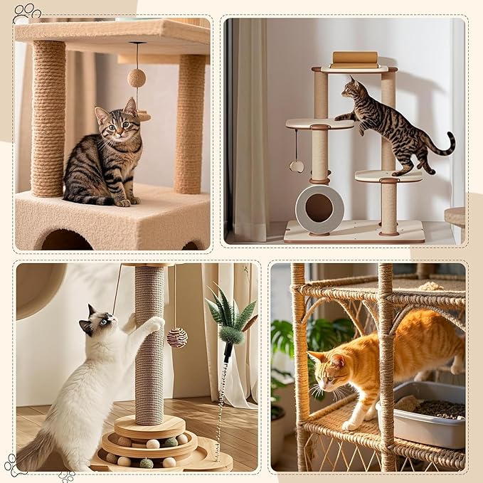 Sisal Rope for Cat Scratcher 1/4" 100 Ft Cat Tree Twine for Repairing Cat Scratching Post Replacement DIY Hemp Rope for Carpet Mat, Pet Toy, and Crafts Gardening Home Decorating (Green)