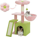 PETEPELA Flower Cat Tree for Indoor Cats, 32'' Small Cat Tower Cat Condo with Sisal Scratching Ramp, Cozy Hammock and Removable Flower Bed Perch for Kittens, Pink