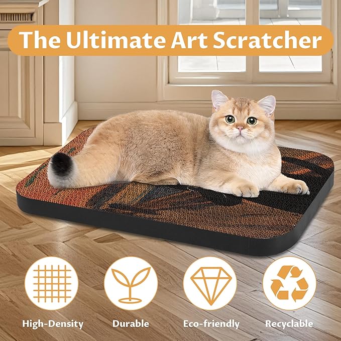 2 Packs Art Cat Wall-Mountable Scratching Board 16.7x11x1 Inch Cat Wall Scratch Pad for Indoor Cats Furniture Protector (Goldfish & Scream)