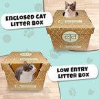 Cats Desire Litter Box - Disposable Litter Boxes for Cats (3 pcs) - Top/Low Entry & Enclosed Box - Teal on Natural Brown, Partially Recycled Cardboard, 17" L x 17" W x 15.25" H