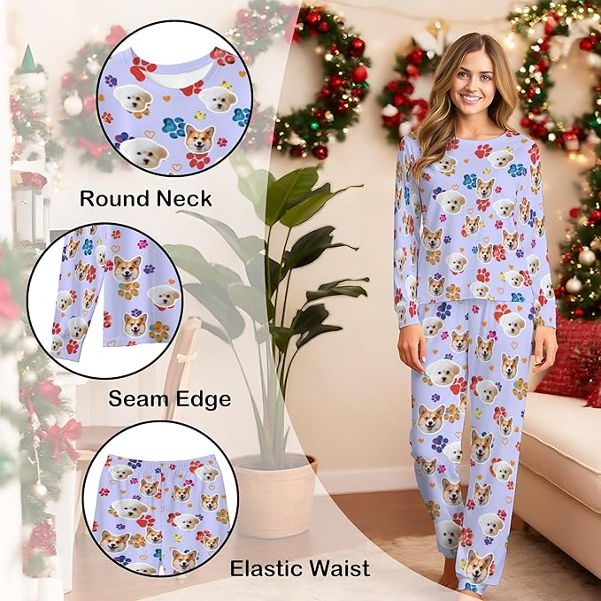 Artsadd Personalized Pajamas with Faces for Women Men Custom Christmas Pajamas Gifts for Family Couple, Funny Photo Pjs