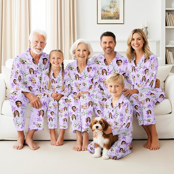 Artsadd Custom Pajamas for Women Men Family, Personalized Face Pjs Pajama Pants, Funny Pet Photo Loungewear Sleepwear Jammies