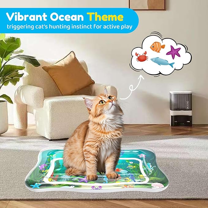 Interactive Cat Toy for Indoor Cats, Upgraded Cat Water Mat with Fish - 0.7mm Thickened Water Sensory Play Pad, Enrichment Stimulating Hunting Exercise Toy for Bored Adult Cats & Kittens