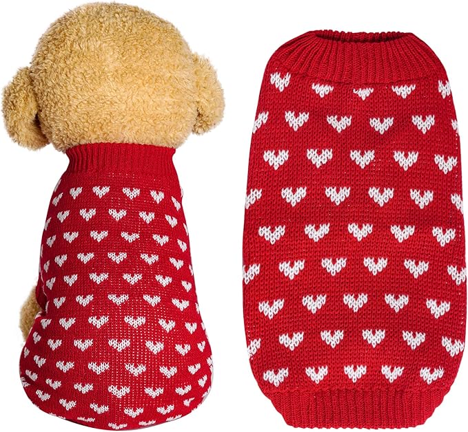 Dxhycc Dog Knitted Sweater Dog Heart Sweater Puppy Sweater Warm Soft Pet Holiday Clothes for Small Cats and Dogs (Red, S)