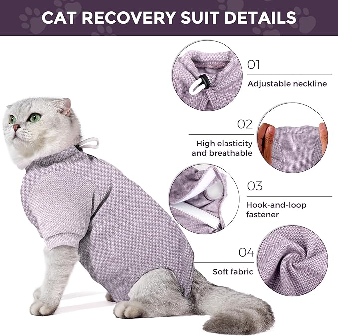 Dotoner Cat Surgery Recovery Suit for Female Male Anti-Licking Pet Surgical Pajamas Long Sleeve Prevent Shedding Cat Spay Recovery Suit&E Collar Alternative Bodysuit for Cats