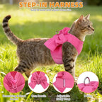 KOOLTAIL Small Dog Harness and Leash Set, Cute Puppy Vest Harnesses with Bowtie for Girl Outfit, Step in No Pull Soft Mesh Padded Adjustable Pet Harness for Extra-Samll Medium Dogs Cats, XS S, Pink M
