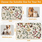 Butterfly Flower Dog Food Mat,Vintage Berry Absorbent Pet Feeding Mat for Food and Water Bowl,Quick Dry Dog Placemat Non Slip Rubber Backing Waterproof Pet Supplies 16" x 24"