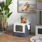 PawHut Cat Litter Box with Lid, Covered Large Cat Litter Box with Scoop, Front Entry and Top Exit, Easy to Clean Kitty Litter Box for Large Adult Cats, White