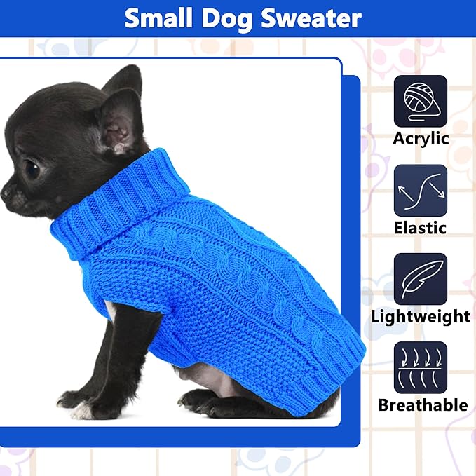 Dog Sweaters for Small Dogs Winter Dog Clothes Turtleneck Puppy Sweater Warm Pet Clothes Knitted Solid Cat Sweater Dogie Outfit XS~L(L-Blue,XS)