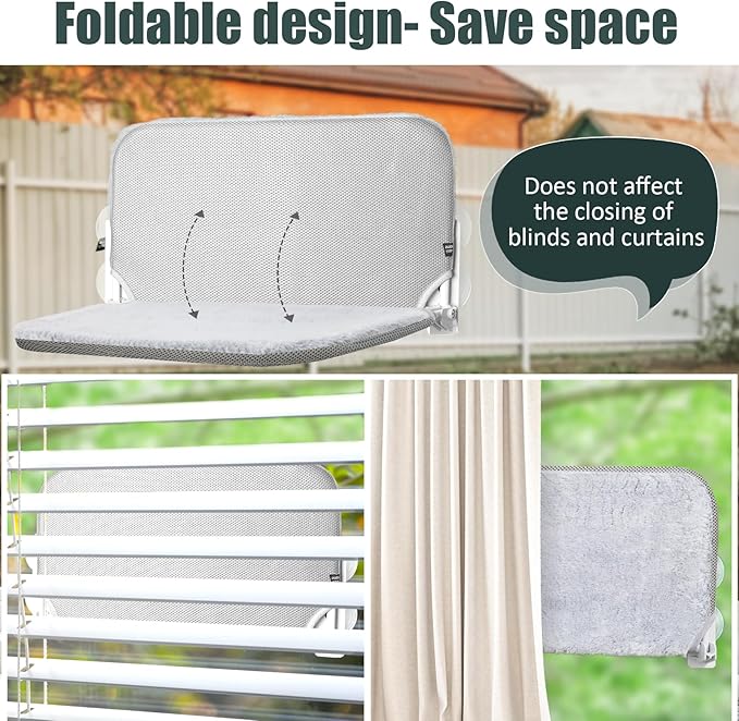 Sunhoo Cat Window Hammock Perch Cordless Perches Window Sill Seat Bed Foldable Stable Lounger Upgraded Suction Cup Easy Assembly Indoor Cats Kitty Shelf Hold Up to 55lbs (Light Gray, S)