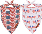 ADOGGYGO American Flag Dog Bandana 2 Pack, Reversible White Red USA Flag Pet Scarf Bib, Adjustable Fit 4th of July Bandanas for Small Dogs Pets (Small)