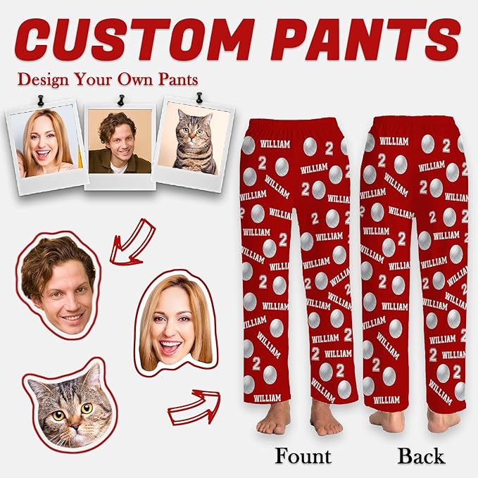 Personalized Face Pajama Pants for Men Women Custom Photo Printed Pajamas Bottoms Trousers Gift for Christmas Birthday