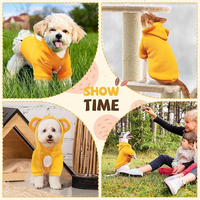 Small Dog Hoodie Soft Warm Fleece Fall Winter Dog Clothes Cute Puppy Sweaters Cat Coat Funny Blank Pullover Doggy Hooded Sweatshirts for Small Dogs Chihuahua Costumes Kitten Outfits(Yellow,XS)