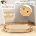 Oval Sisal Cat Scratcher with Ball Track - Woven Sisal Cat Scratching Pad & Interactive Cat Toy, Wooden Track with 3 Toy Balls for Indoor Cats, No Assembly Needed
