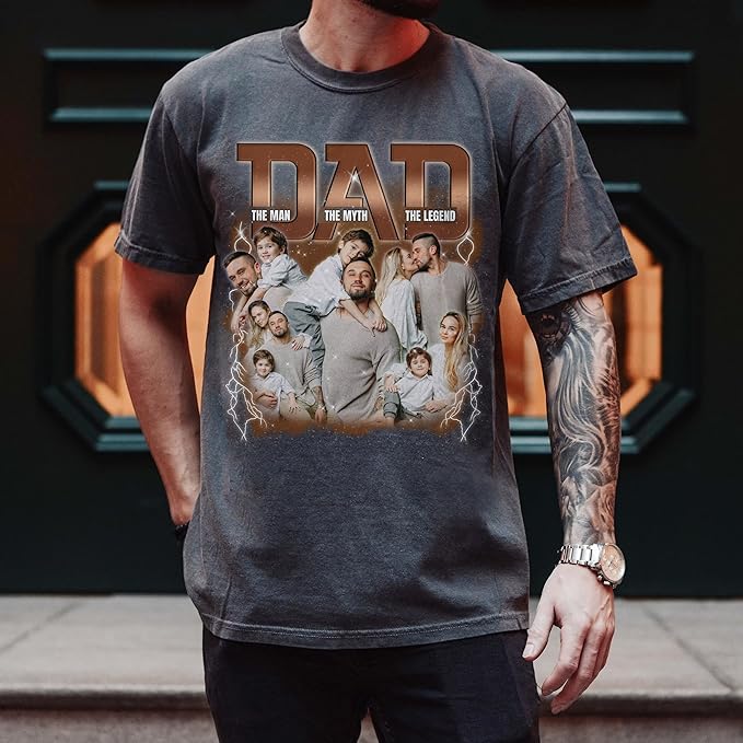 Custom Dad Shirt Personalized Picture T-Shirt for Men for New Dad Daddy Gift for Grandpa