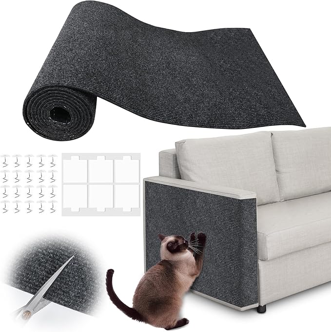 Cat Scratch Furniture Protector - 78.7" x 13.8" Trimmable Self-Adhesive Cats Claws Scratch Pads, DIY Cat Climbing Couch Protector for Scratch Post Cat Tree Replacement Indoor (Dark Gray)