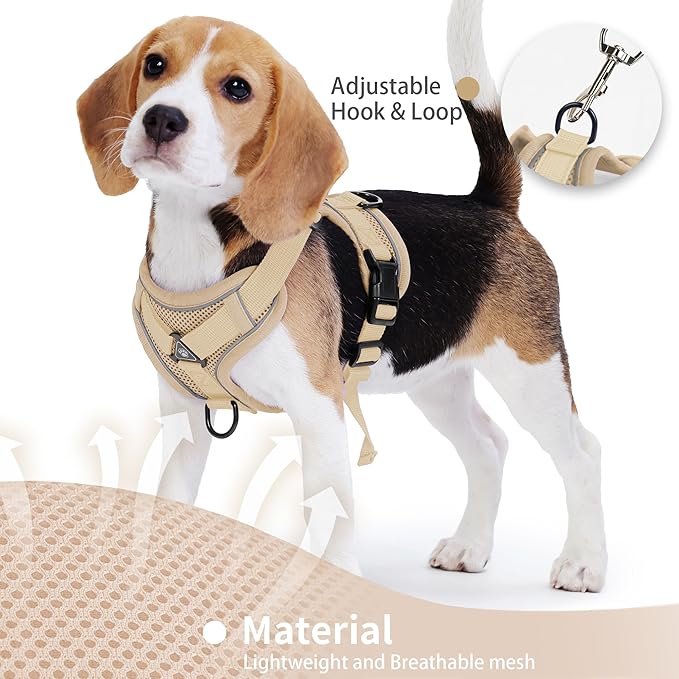 No Pull Dog Harness with Leash Set for Medium Sized Dog, Reflective Adjustable No Choke Front Clip Cat Vest Harness with Breathable Mesh, Comfortable Soft Padded Pet Vest, Brown XL