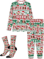 Artsadd Personalized Pajamas with Faces for Women Men Custom Christmas Pajamas Gifts for Family Couple, Funny Photo Pjs