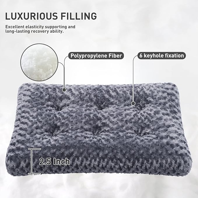 KSIIA Washable Dog Bed Deluxe Plush Dog Crate Beds Comfy Kennel Pad Anti-Slip Pet Sleeping Mat for Large, Jumbo, Medium, Small Dogs Breeds, 21" x 13", Dark Grey