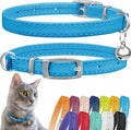 CollarDirect Leather Cat Collar, Kitten Collar with Removable Bell Black Blue Red Orange Lime Green (6-7 Inch, Light Blue)