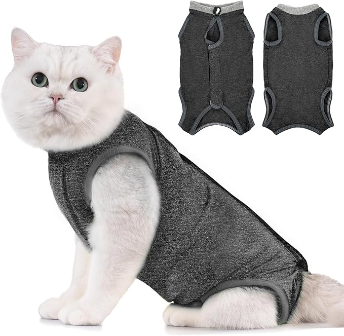 Avont Cat Recovery Suit - Kitten Onesie for Cats After Surgery, Cone of Shame Alternative Surgical Spay Suit for Female Cat, Post-Surgery or Skin Diseases Protection -Darkgrey(M)