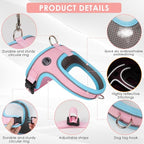 Dog Harness and Leash Set, No Pull Saddle Style Pet Harness, Breathable Mesh Adjustable Reflective Dog Vest for Dogs and Cat Medium Small Harness 2 D-Rings (Pink, L)