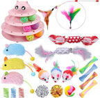UPSKY 24 PCS Cat Toys, 3-Level Turntable Kitten Toys Set, Interactive Cat Roller Toys for Indoor Cats, Catnip Toys, Cat Teaser Toys, Mice Toys, Spring Toys, Various Ball Toys for Kitty