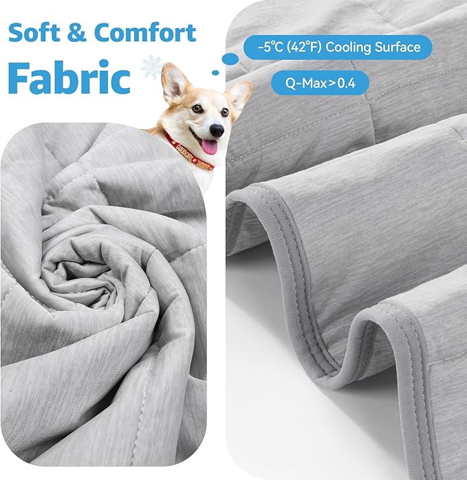 PICK FOR LIFE Cooling Blanket for Dogs, 0.4 Q-MAX Pets Cooling Comforter for Bed Cover, Summer Blanket for Large Dogs Washable, Soft Lightweight Cold Mats for Pet Hot Weather Sleeping (60"×80"/Grey)