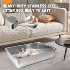 Homegroove Extra Large Stainless Steel Litter Box, 28"x20"x6" XXXL Metal Cat Litter Box for Big Cats with High Sides, Cat Litter Pan for Multiple Animal, Anti-Urine Leakage, Easy Clean (28x20x6 inch)