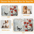ButterflyFlowers Dog Cat Food Mat,Red White Absorbent Waterproof Placemat for Food and Water Non Slip Rubber Backing Durable Feeding Pad for Clean Floors 12" x 20"