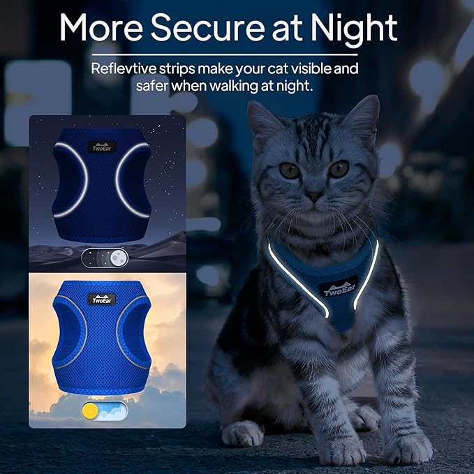 TwoEar Dog Vest Harness Reflective, No-Pull Pet Harness Easy Control with Breathable Mesh, Soft Puppy Step-in Harness No-Choke for Outdoor Walking, Training for Small Dogs, Cats(XS, Blue)
